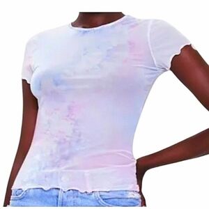 Sheer tie-dye lettuce sleeve Shirt Women's Size S